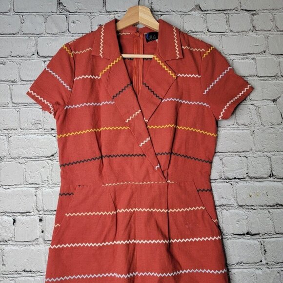 Francesca's Blue Rain Clay Red Multicolor Stripe Romper 100% Cotton Size S - Picture 2 of 11